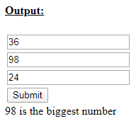 Skillpundit: JavaScript Program to find the Biggest of given three numbers