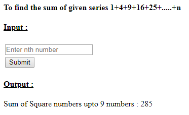 SkillPundit: PHP To find the Series of Square of numbers for nth Series 1+4+9+16+25+.....+n