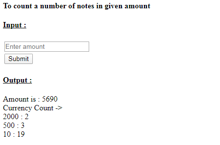 SkillPundit: PHP To Count the Number of Notes Available in Given Amount