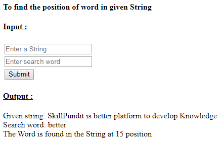 To find the position of a word in given string SkillPundit