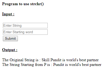 SkillPundit: PHP program to use strchr() function