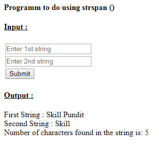 SkillPundit: PHP program to use strspan() function