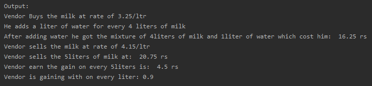 To Calculate gain for milk vendor SkillPundit