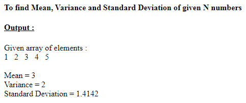 SkillPundit: PHP To Find Mean, Variance and Standard Deviation of given Number